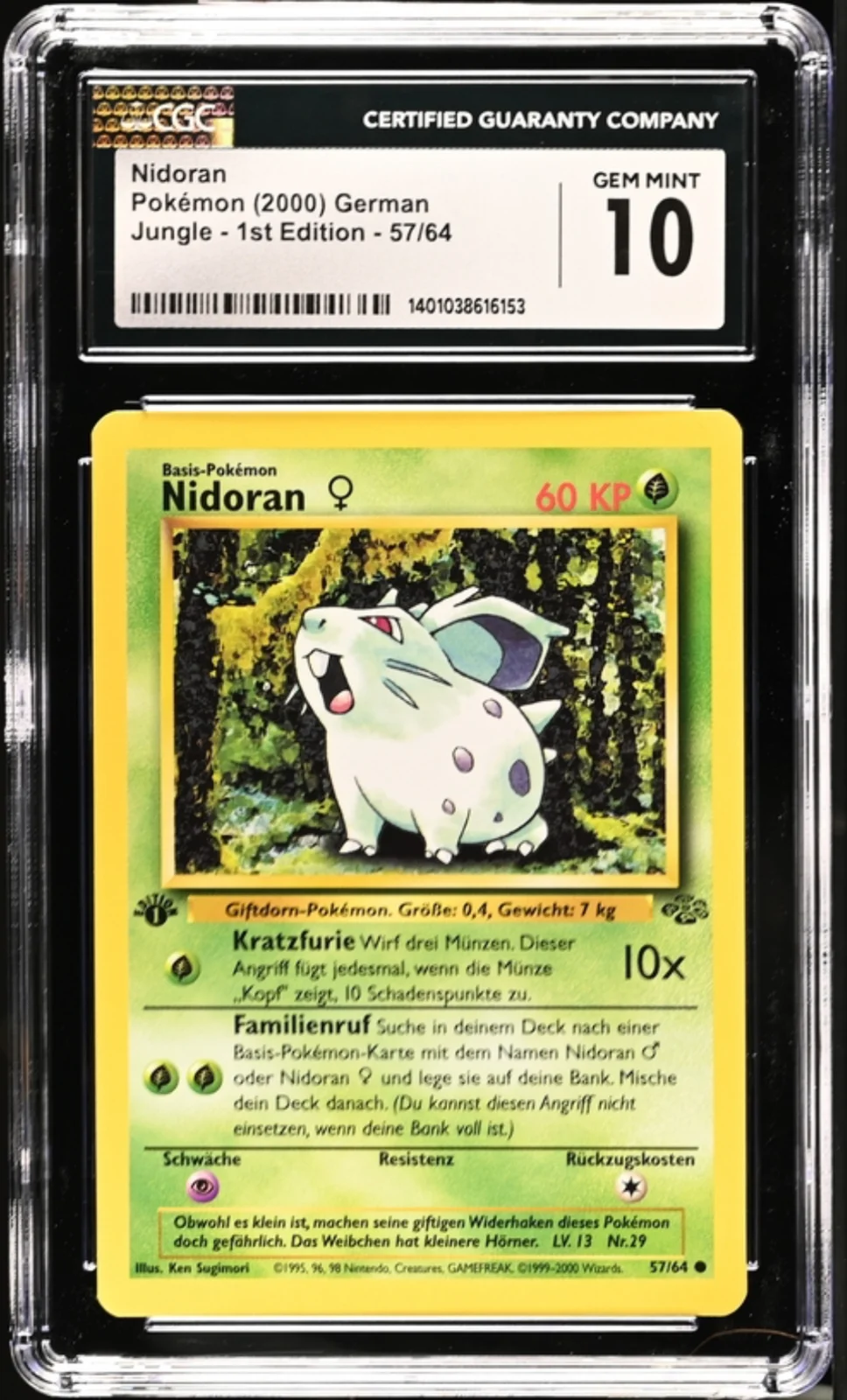 CGC 10 Nidoran [F] 1.ED DE. Jungle 2000 ( JU57 )